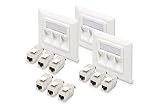 DIGITUS Set: 3-Port Netzwerkdose – 3 Stück – Mit 9x Cat6A Keystone-Modul – Auslass 45° Gewinkelt – Mit Staubschutz-Kappe – Weiß