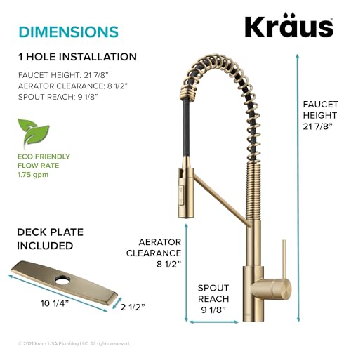 Image of KRAUS Oletto Commercial Style Single Handle Pull Down Kitchen Faucet with QuickDock Top Mount Installation Assembly in Spot Free Antique Champagne Bronze, KPF-2631SFACB