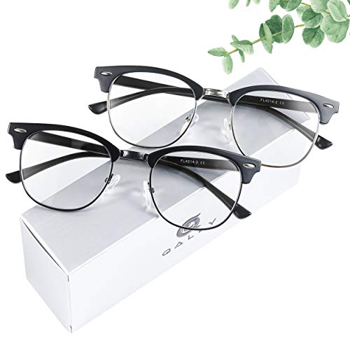 Blue Light Filter Glasses for Men Women Computer Gaming Glasses Classic Horn Semi Rimless Frame Clear Lens Glasses Anti Eyestrain Sleep Better QALLY 2021 New 2 Pack