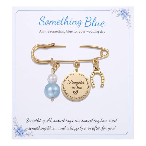 Image of MIXJOY Something Blue Gift for Bride, Wedding Day Bridal Blue Pearl Angel Wings Bouquet Garter Charm for Bride to Be