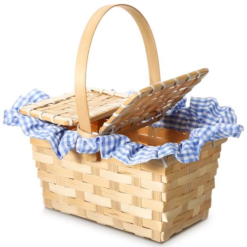 Teenyyou Mini Picnic Basket Costume Accessory Small Gingham Picnic Hamper for Halloween Women Costume Cosplay Accessory Hooded Cape Masquerade Dress up(Blue and White)