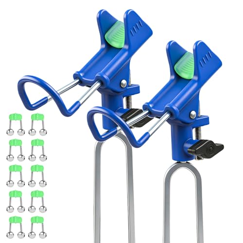 E-jades Fishing Rod Holder for Ground, 2 Pack Bank Fishing Pole Holders with 10 Fishing Bells, Heavy Duty Reinforced Nylon, 360° Adjustable for Shore, Beach, Sand & Catfish Fishing