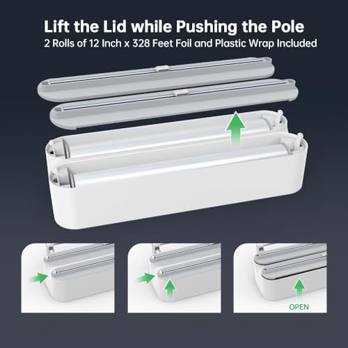 Image of DOCAT Foil Paper Cutter and Holder, 3 in 1 Magnetic Aluminum Foil and Plastic Wrap Organizer with Paper Towel Holder, Compatible with Cling Film, Tin Foil and Wax Paper Dispenser (White)