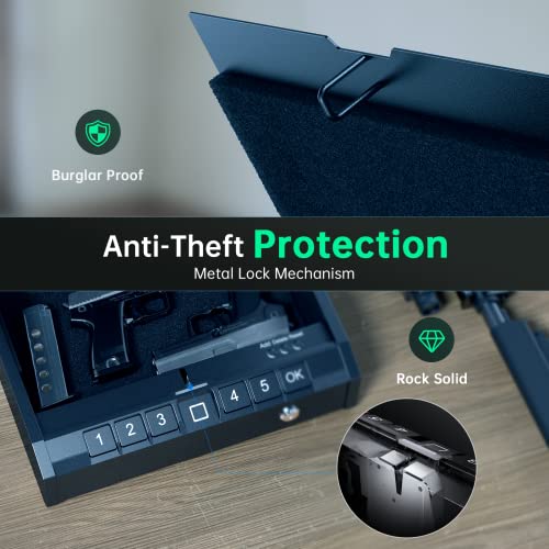 Ainiro Gun Safe For Pistols - Biometric Gun Safe For Handgun With Fireproof Document Bag, Quick-Access Gun Lock With Fingerprint Identification Or Key Pad, Firearm Storage Home Bedside Nightstand Car #TOP2