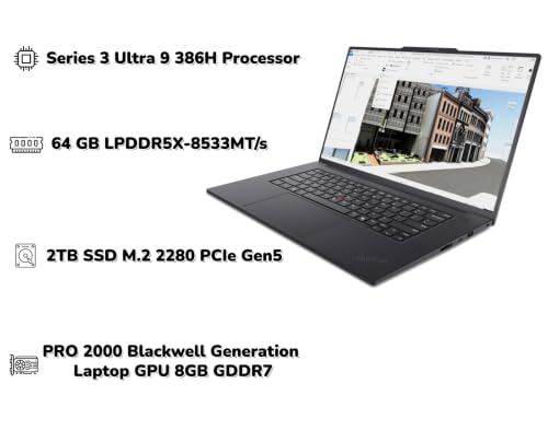 Image of 2026 New ThinkPad P1 Gen 9 Mobile Workstation AI Laptop 16 inch 3.2K OLED TouchScreen Series 3 Ultra 9 386H 64GB LPDDR5X, 8533MT /s RAM 2TB SSD RTX PRO 2000 Blackwell GDDR7 Graphic RGB IR Cam Win 11 Pro