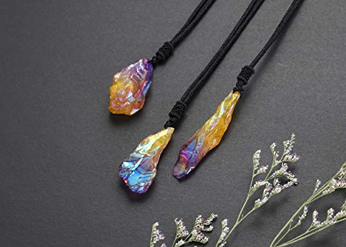 Top Plaza Clear Quartz Chakra Crystal Healing Stones Natural Irregular Raw Crystals Rope Necklaces For Men Women Titanium Coated Crystal Jewelry #TOP2