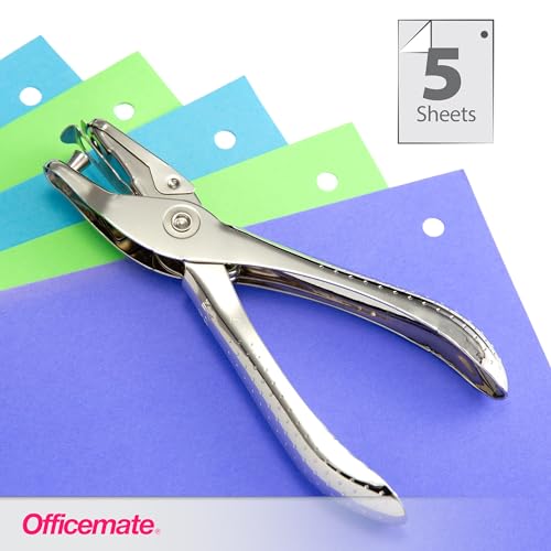 Image of Officemate Single Hole Punch - 5 Sheet Capacity, Nickel Plated Hand Punch, 0.25-Inch Hole Size Paper Puncher, Silver, 12-Pack