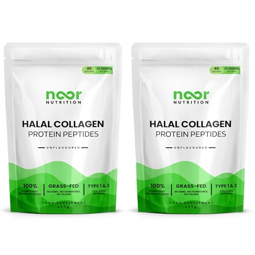Halal Bovine Collagen Peptides Powder for Hair, Skin, Nails & Joints - Hydrolysed Collagen (Type 1 & 3) for Women and Men - High Levels of 8 Essential Amino Acids - (Pack of 2 - Total 800 g)