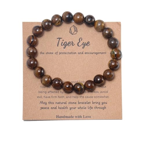Pingyongchang Stress Relief Anxiety Yoga Bracelet Healing Crystal Stone Mantra Bracelets for Women Natural Beaded Birthday Gifts for Inspirational Jade Bracelet for Men-Tiger Eye