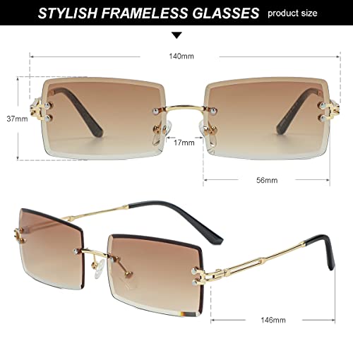 Gleyemor Rimless Rectangle Sunglasses For Women Mens Fashion Vintage Frameless Square Glasses With Gradient Lens (Gradient Tea) #TOP5