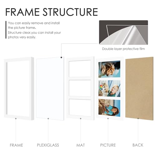 Image of DUENPY 8x14 Collage Picture Frame 4x6 Collage Picture Frame Displays Three 4x6 inch Photos or 8x14 (Without Mat) for Available Horizontal Wall Mounting Display and Vertical White