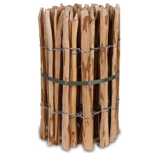 Staketenzaun Holzzaun 60cm Höhe, Teichumrandung Haselnuss, Zaun 5m Länge, Gartenzaun, 4-6cm Lattenabstand, Staketen witterungsbeständig