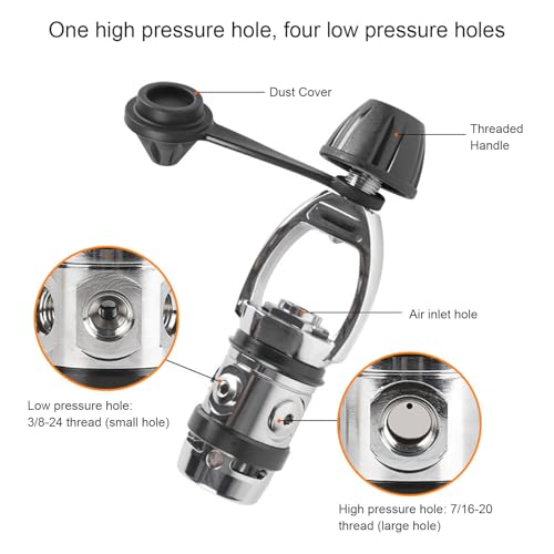 WOHPNLE First Stage Dive Regulator for Scuba Diving Gear, 5 Port 1st Stage Regulator Chrome Plated Brass Scuba Diving Regulator with Stable Airflow Design - Thumbnail 5