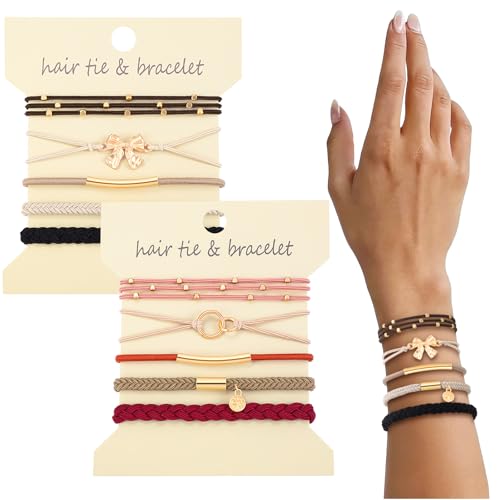 DIYDEC 10PCS Hair Ties Bracelet for Women 5 Styles Soft Braided Boho Hair Bands Elastic No Damage Hair Ties for Girls thick Thin Long Curly Hair Accessories(RED)