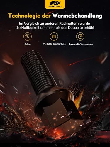 20 Stück MIKKUPPA Radschrauben Radbolzen M14x1,5 - Schaftlänge: 28mm,Kegelbund 60°,Schlüsselweite :17mm (Schwarz)