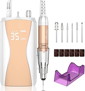 Kredioo Professional Electric Nail Files 35000RPM Portable Nail Drill for Gel Nail Acrylic Nails, Rechargeable E File Kit Manicure and Pedicure Set with Pause Button, 36W, Gold