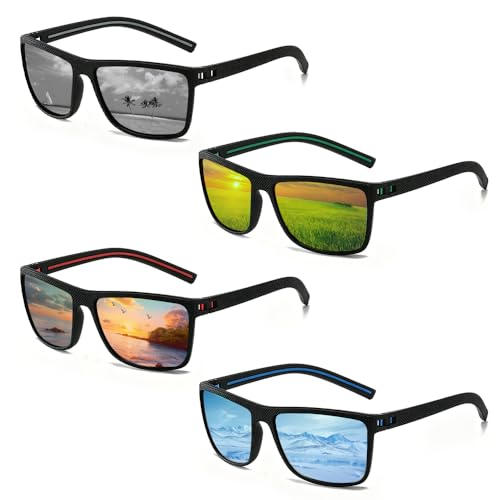 Image of KUWUNG 4 Pack Polarised Sunglasses Mens, UV400 Protection Sunglasses Womens, Lightweight Rectangular Sun Glasses for Outdoors Sports Driving Fishing