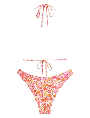 Image of ZAFUL Womens High Cut Bikini Sets Halter Swimsuit 2 Piece Triangle Swimwear | Bathing Suit with Cute Print,Textured Fabric,Removable Pad And Full Lining