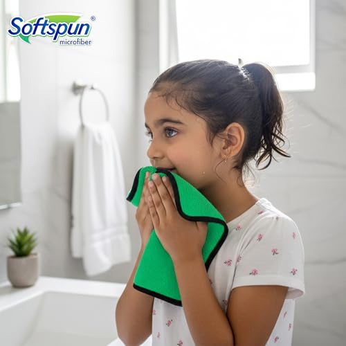 Image of SOFTSPUN Microfiber Baby Hand & Face Wipes 280 GSM 20x30 Cms, 4 Piece Towel Set, Parrot Green! Super Soft & Comfortable for Newborn Baby and Kids Quick Drying Ultra Absorbent in Small Size.