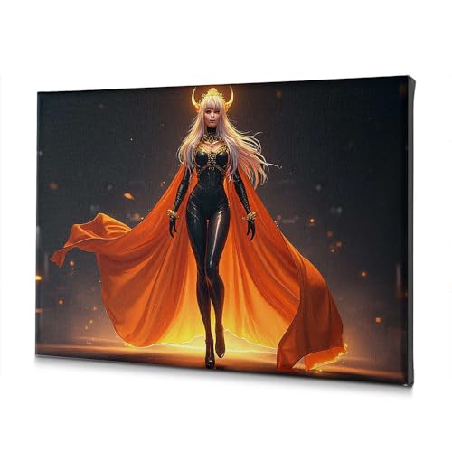 Tableau Shabby Chic de luxe femme en noir et doré cape orange 40x60