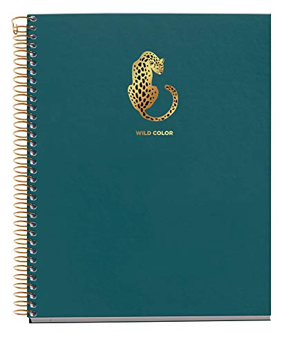 Miquel Rius - Notitieboek A5 - extra omslag, 4 gekleurde strepen, 120 vellen horizontale lijnen, papier 70 g, microgeperforeerd met 2 gaten voor 2 ringen, blauw, design luipaard