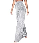 qfmqkpi Women Shiny Wide Leg Pants Sparkly High Waisted Bell Bottom Flare Pants