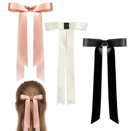 3PCS Magnetic Hair Bow Clips, Mag-netic Bow Clip Set for Busy Moms and Professionals, Strong Hold Hair Accessories for Workout and Office Styling, Satin Fabric Magnetic Hair Bows
