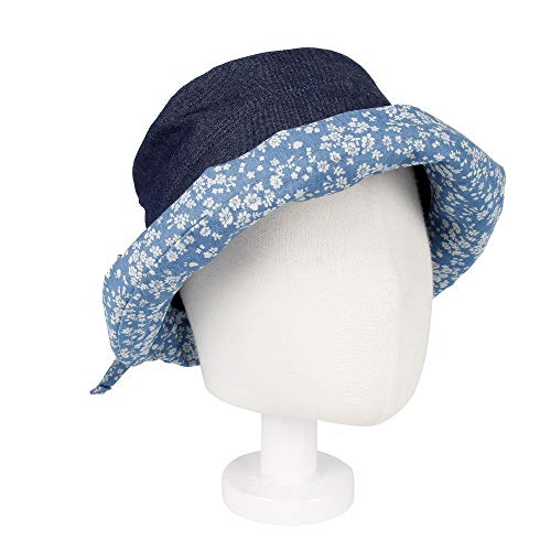 Withmoons Cotton Denim Bucket Hat Women Floral Foldable Cap Slb1255 (Darkblue) #TOP1