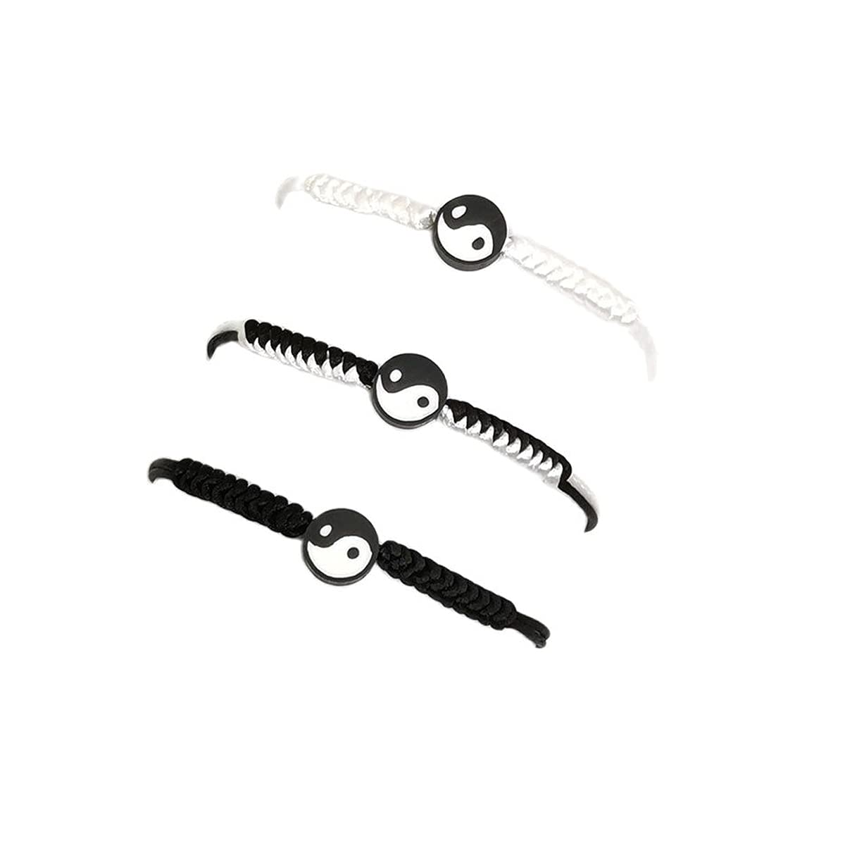 Pingyongchang 3 Pcs Handmade Tai Chi Yin Yang Clay Bracelet Set Adjustable Woven Soft Ceramic Black White Yin Yang Bagua Tai Chi Charm Bracelet Set for Women Men Friendship Jewelry