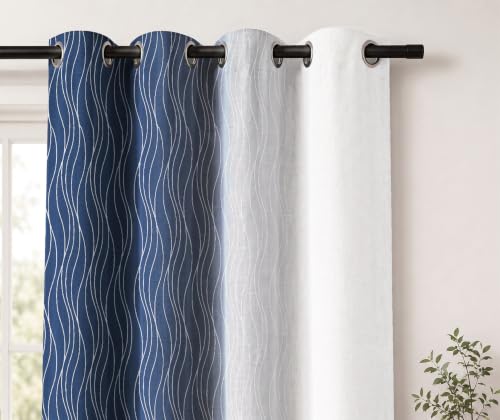 Image of Ultimate Trends Ombre Blackout Curtains for Bedroom Room Darkening Curtains for Living Room,Energy Saving,Thermal Insulated Grommet Window Drapes, Navi Blue and Greyish White, 6 FEET,2 Panels