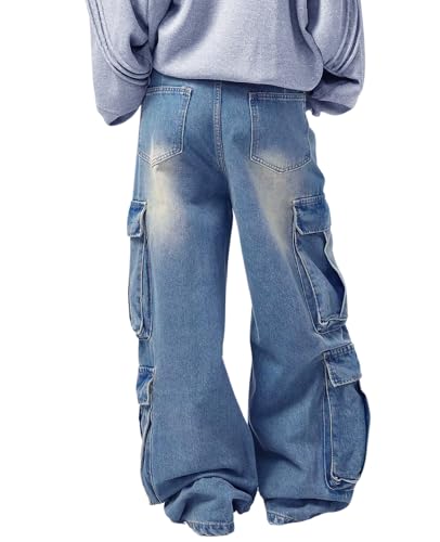 Mens Cargo Pants Ripped Baggy Jeans Y2K Elastic Waist Straight Leg Pants 90S Vintage Streetwear Grunge Clothes.3