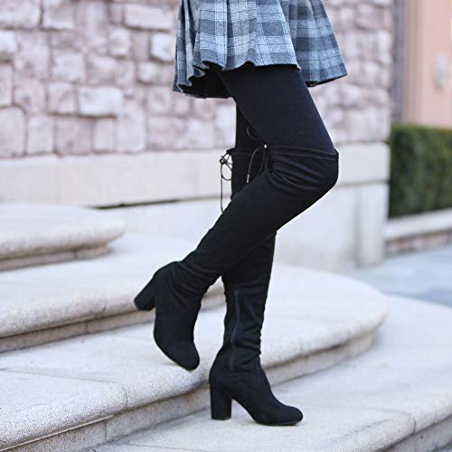 Shobeautiful Women's Over The Knee Boots Stretchy Thigh High Chunky Block Heel Boots (8 M Us, Black) #TOP7