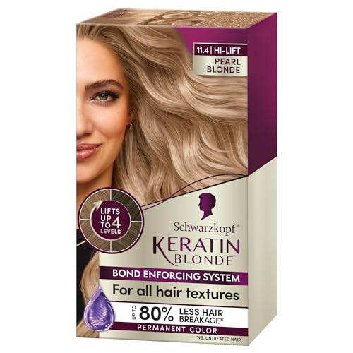 Schwarzkopf Keratin Blonde Hair Dye Pearl Blonde 11.4, Hi-Lift Permanent Color, 1 Application - Hair Color Enriched with Keratin, Lightens up to 4 Levels and Protects Hair from Breakage*