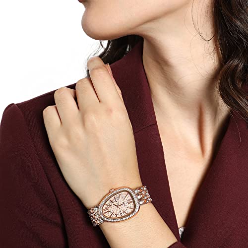 Image of Haute Sauce Women's Embellished Analog Dial with Stainless Steel Strap | Battery Power | Foldover Closure | Quartz Movement | Fashion Wrist Belt Watch for Female and Girls