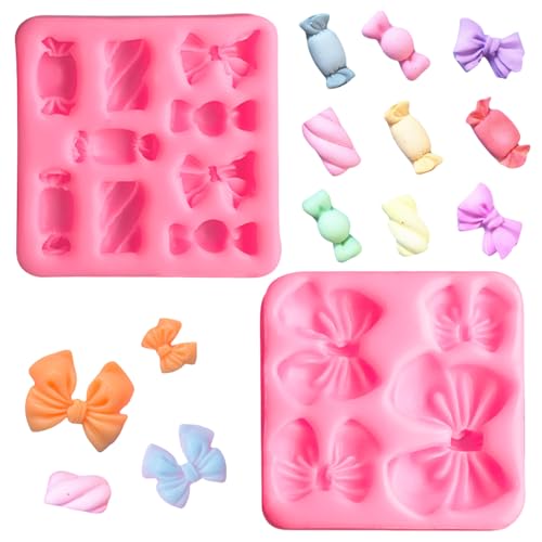 NATOSU 2 stampi per caramelle al cioccolato, fondente rosa, mini stampi in silicone, fiocchi per torte e torte fai da te
