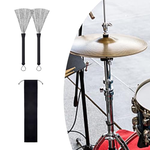 1 par de cepillos para batería retráctiles con alambres de acero y mango cómodo, accesorio para percusión miniatura 5
