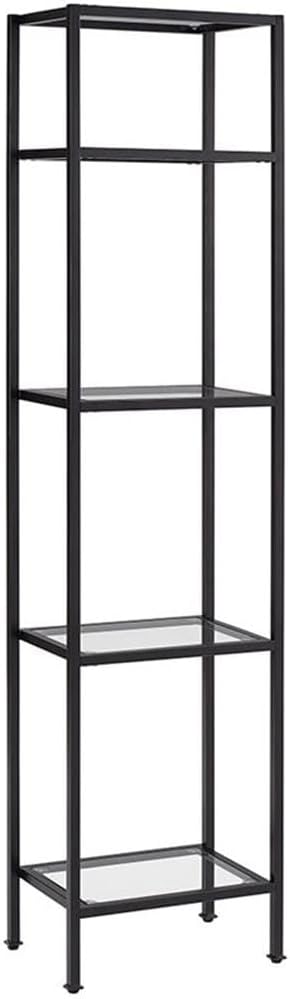 BOWERY HILL 4-Shelf Modern Metal Etagere Bookcase, Oil Rubbed Bronze Finish, Steel Frame with Tempered Glass Shelves, 73" H x 18" W x 12" D, Art Deco Style, Upscale Display and Storage for Any Room
