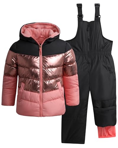 Image of Pink Platinum Girls Snowsuit 2-Piece Insulated Hooded Jacket & Bib