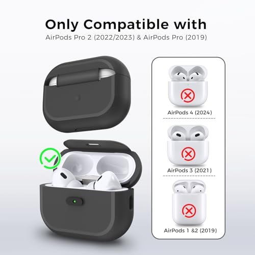 TRONWIN AirPods Pro 2 Case - [with Lock] One Piece Design AirPods Pro Case (2nd/1st gen), Soft Silicone Full Protective Cover with Easy Open/Close Lock for Women/Men (Black)