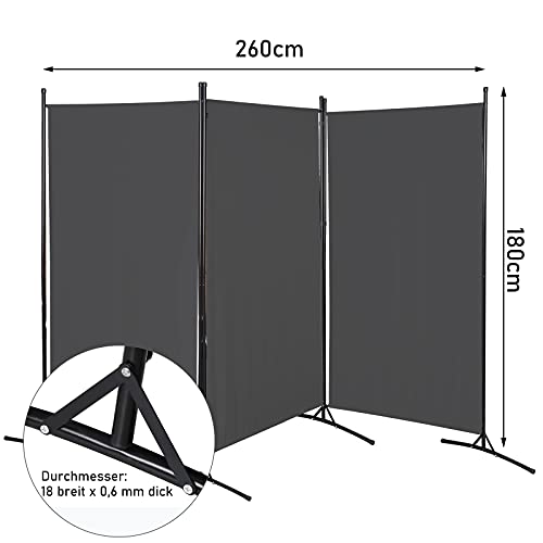 Paravent 3 pièces structure modulable anthracite grand format 260 x 180 cm - 7