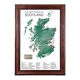 Scotland Golf Courses Push Pin Map - Track Your Scotland Golf Travels - Solid Wood Cherry Colored Frame