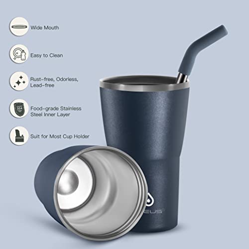 Ideus Insulated Tumbler With Leak Proof Straw Lid And Flip Lid, Double Wall Stainless Steel Coffee Travel Mug For Cold And Hot Beverages, 14Oz, Navy Blue #TOP2