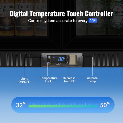 Image of Tylza Back Bar Cooler With 2 Glass Doors, 200L Under Counter Back Bar Refrigerator with LED Lighting, Safety Locks, Counter Height Bar Beverage Cooler for Beer, Soda Drinks, Wine, Black