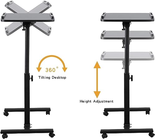Image of Laptop Table Mobile Adjustable Height Portable Desk Notebook Swivel PC Computer Rolling Desk with Wheels, Laptop Stand for Couch Bedside Hospital Bed Table