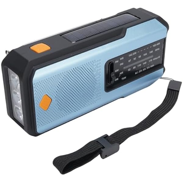 Luocute Radio Awaryjne AM FM WB Weather Radio z latarką LED Ręcznie Ładowanie Słoneczne 2000 MAh Bateria SOS Alarm do Biwakowania Przetrwania na świeżym Powietrzu