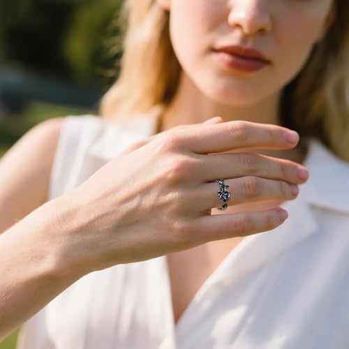 POPLYKE Adjustable Flowers 925 Sterling Silver Open Rings CZ Rose Ring For Women Promise Ring For Wife4