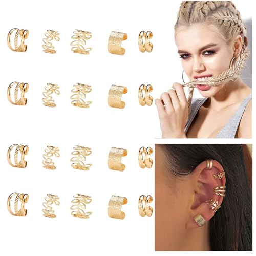 20 PCS Joyería para el cabello para trenzas con cristal de diamante de imitación para mujeres y hombres, accesorios para trenzas, clips para trenzas dreadlock, pendientes de clip sin perforar (dorado) miniatura 1