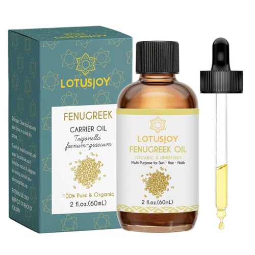 LOTUSJOY Fenugreek Oil Organic & Unrefined Multi-Purpose for Skin Hair Nails 2 fl oz (60mL)