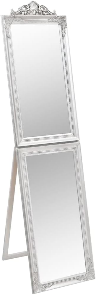 vidaXL Free-Standing Mirror Silver Glass, Eucalyptus Wood, Engineered Wood