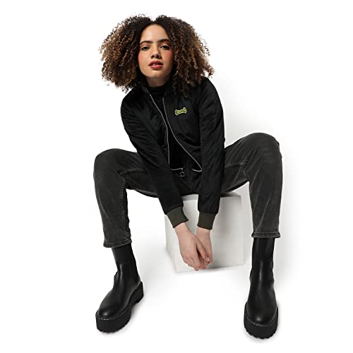 Image of Campus Sutra Women's Puffer Regular Fit Bomber Jacket for Winter Wear | Standing Collar | Full Sleeve | Zipper | Casual Jacket for Woman & Girl | Western Stylish Jacket for Women
